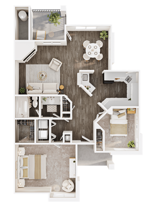 Floor plan for 2 beds, 1 bath, 916 sqft